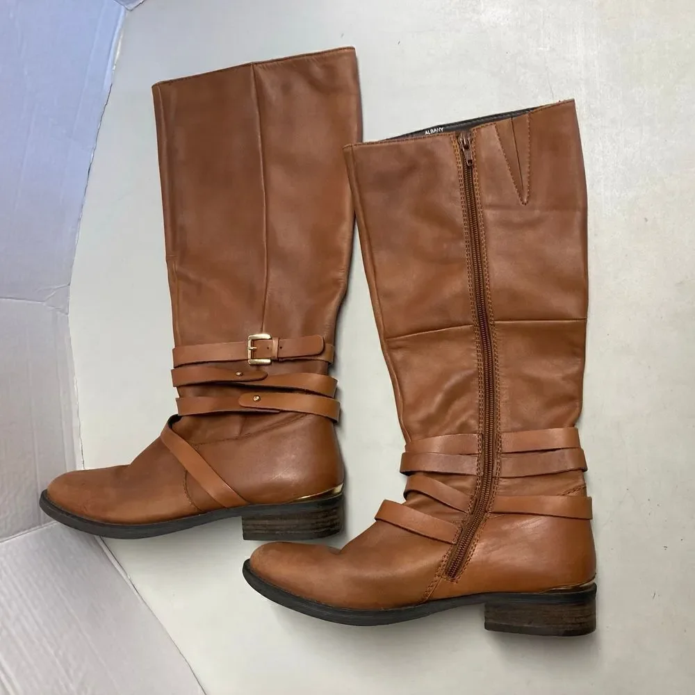 STEVE MADDEN‎ Albany Tall Cognac Brown Leather Equestrian Riding Boot Size 8